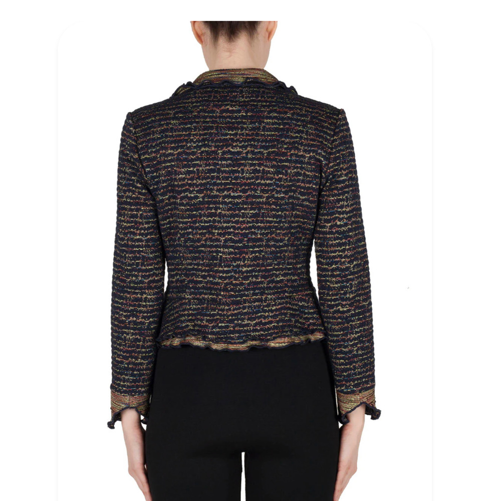 Joseph Ribkoff Ruffled Collar Cropped Jacket Navy Multi Size 6 - Picture 3 of 10